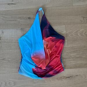 White Fox Halter Top Size M Blue Orange
